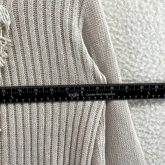 Katamai Beige Cream Knit Button Fringe Long Sleeve Pullover Sweater Womens XL - Picture 6 of 9